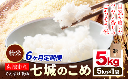 【先行予約】【6ヶ月定期便】令和8年産 精米 七城のこめ 5kg《11月上旬以降から順次出荷》熊本県 菊池市 米 白米 ヒノヒカリ でんすけ農場