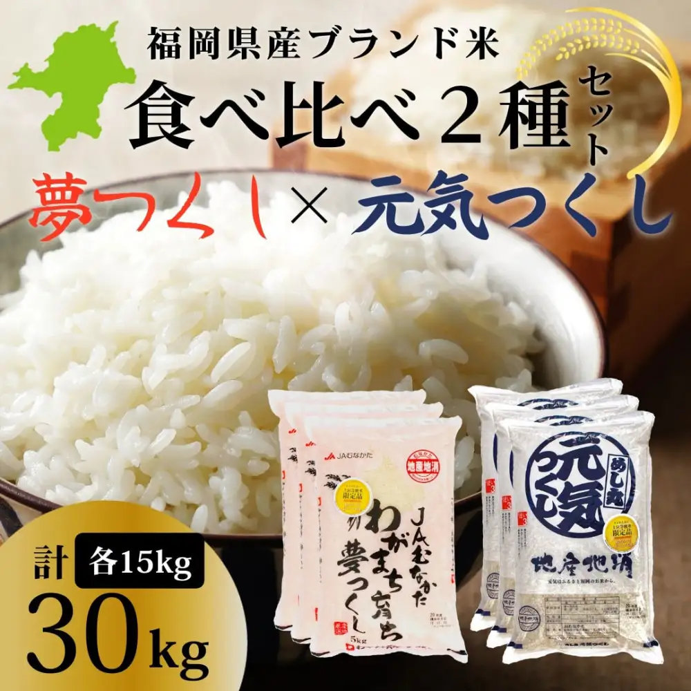 令和7年産 福岡県産米 食べ比べセット(夢つくし・元気つくし) 合計30kg (各5kg×3袋ずつ)