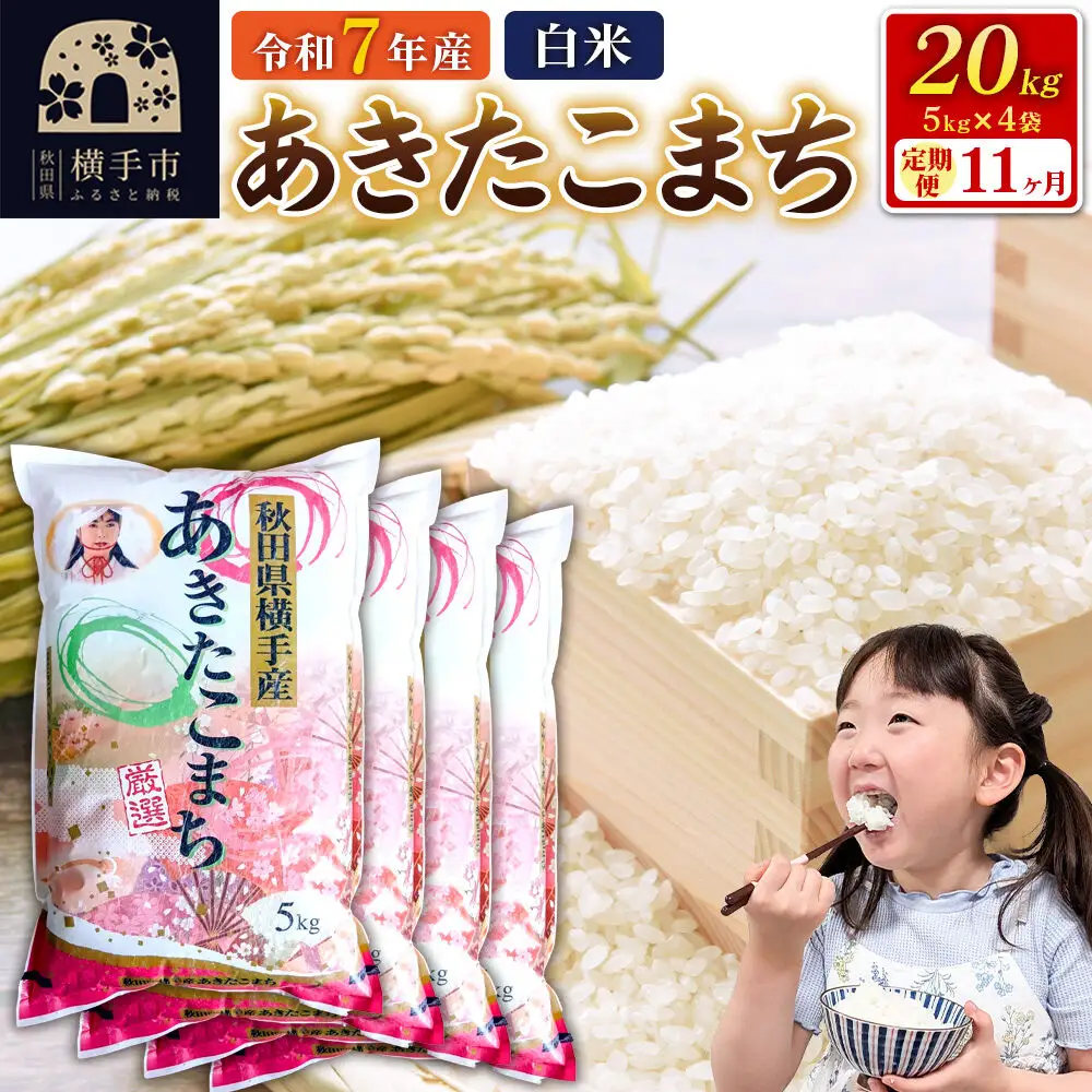 令和7年産【白米】《定期便11ヶ月》あきたこまち 20kg（5kg×4袋） 秋田県 横手市