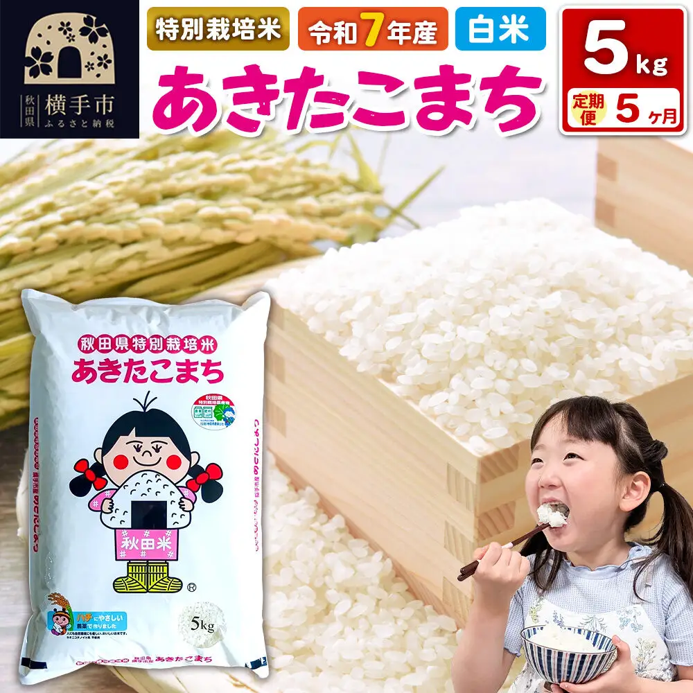 令和7年産【白米】《定期便5ヶ月》特別栽培米 あきたこまち 5kg 秋田県 横手市