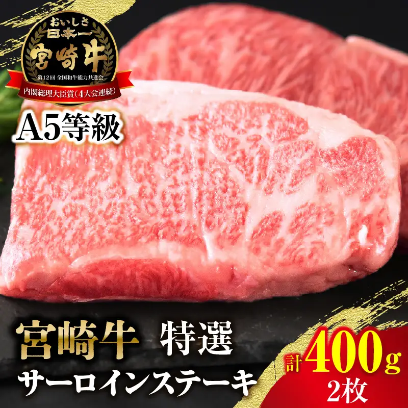【新鮮チルド】宮崎牛特選サーロインステーキ 合計400g（2枚）_kn123-001
