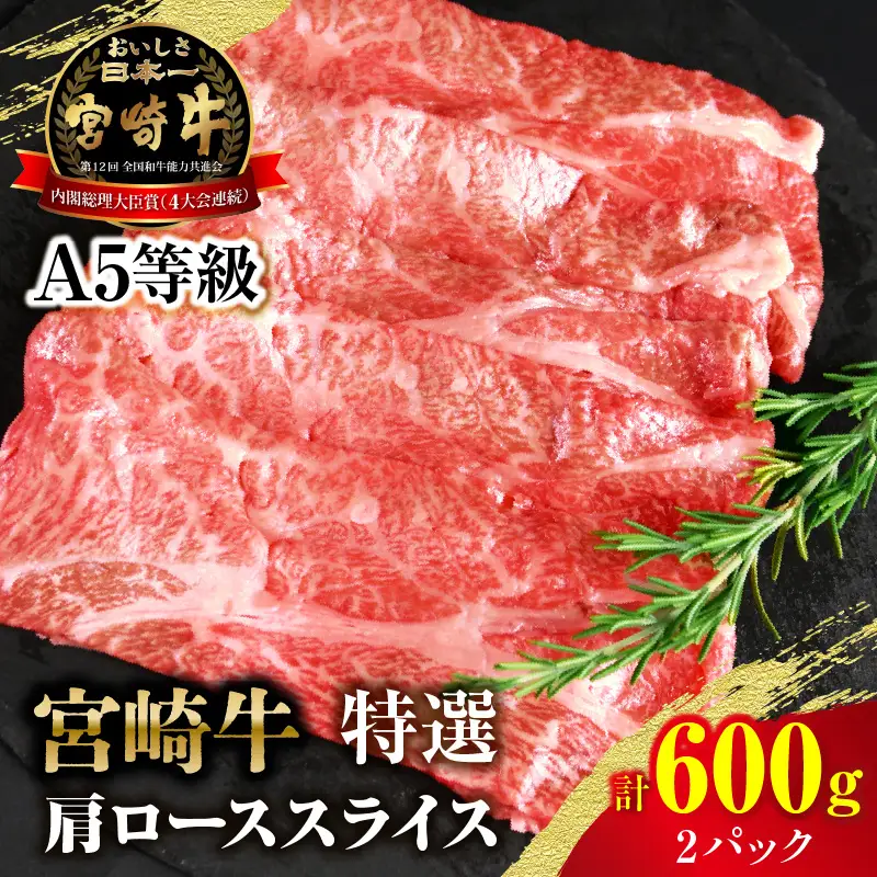 宮崎牛特選 肩ローススライス 合計600g（2パック）_kn123-007-01