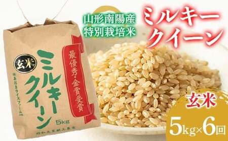 【金賞受賞農家】 《定期便6回》 令和7年産 特別栽培米 ミルキークイーン (玄米) 5kg×6か月 『あおきライスファーム』 山形南陽産 米 ご飯 農家直送 山形県 南陽市 [2637]