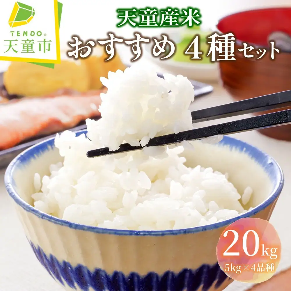 天童産 米 おすすめ 4種 セット 20kg [ 令和7年産 ] つや姫 雪若丸 はえぬき コシヒカリ 各5kg 精米 山形