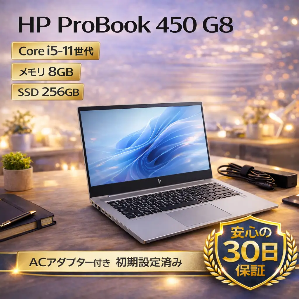 【 HP ProBook 450 G8】第11世代Core i5 / メモリ8GB / 256GB / フルHD ～初期設定済み・すぐ使える再生ノートPC～|  170-04
