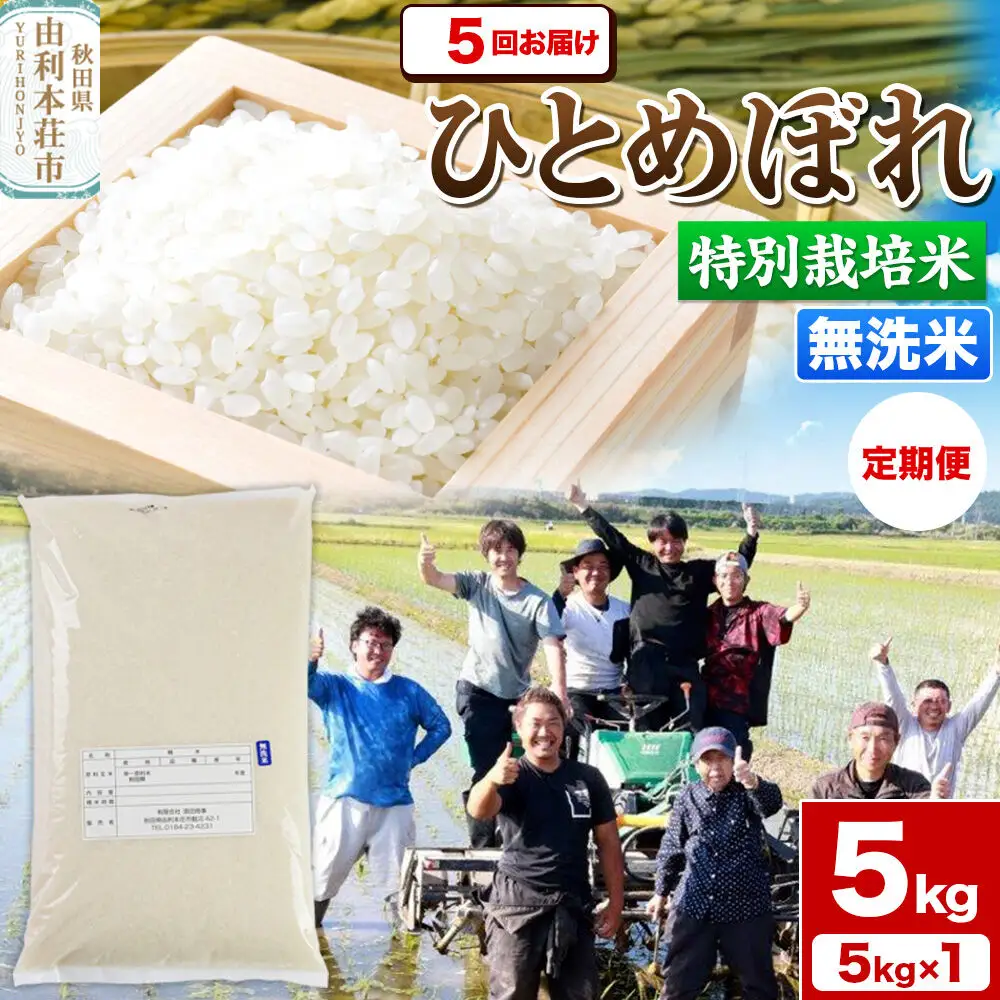 《定期便5ヶ月》令和7年産【無洗米】特別栽培米 ひとめぼれ 5kg 秋田県産