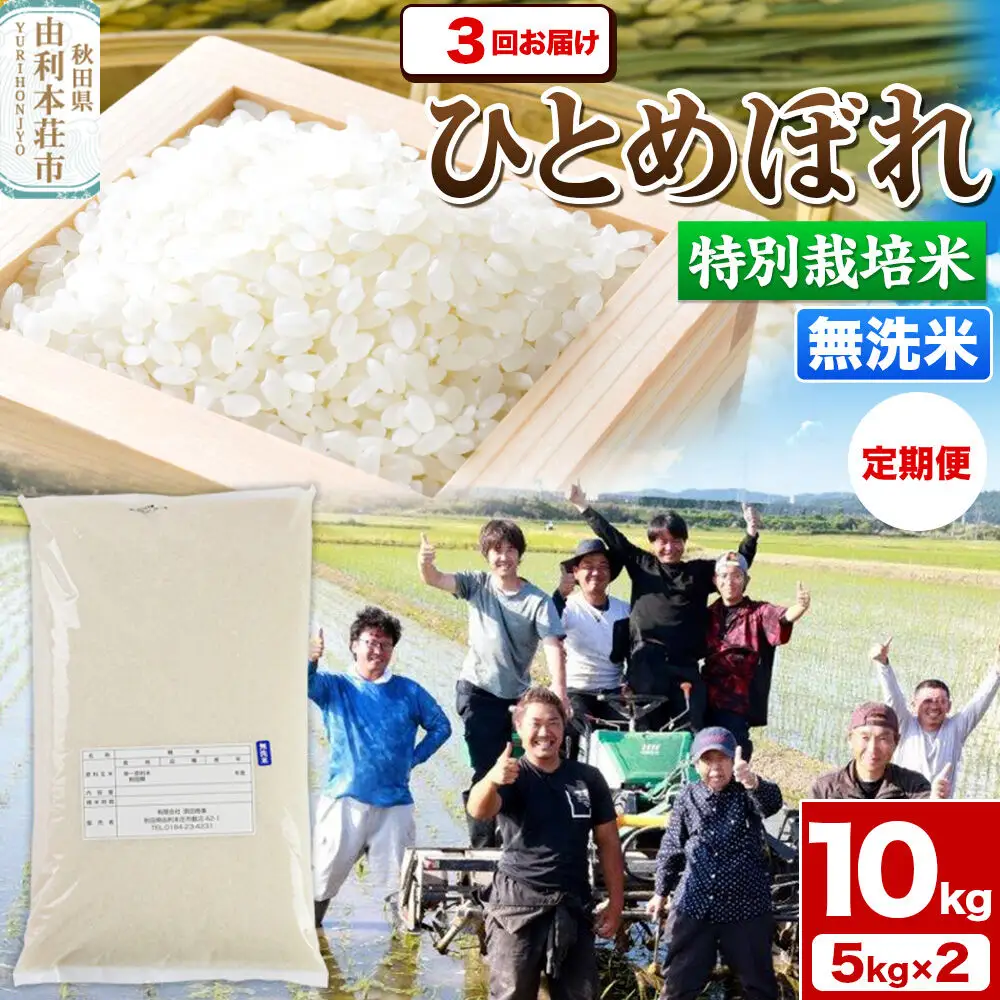 《定期便3ヶ月》令和7年産【無洗米】特別栽培米 ひとめぼれ 10kg（5kg×2袋）秋田県産