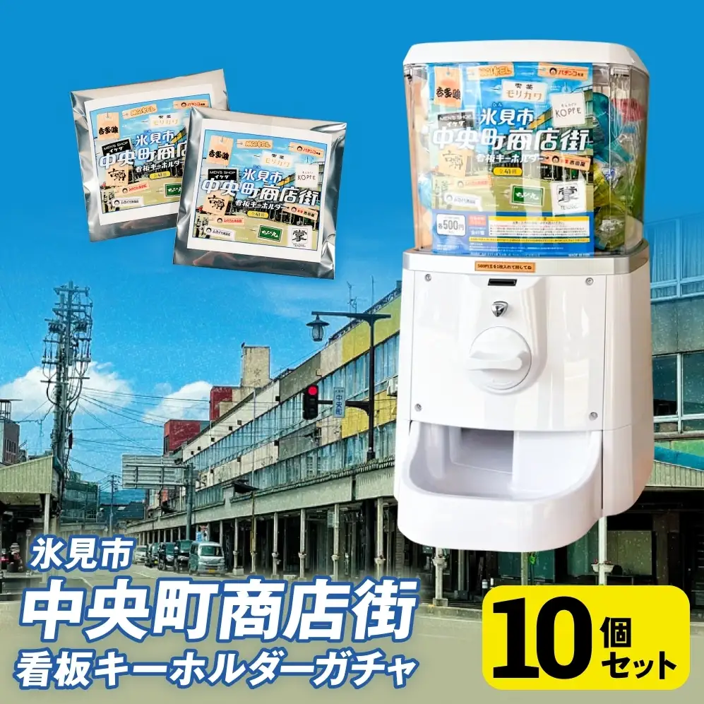 氷見市中央町商店街看板キーホルダーガチャ ［ 10個セット ］ キーホルダー ストラップ ガチャガチャ トレーディング 看板 富山県 氷見市 レトロ