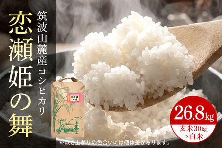 【玄米30kg⇒白米】筑波山麓厳選米【特A】令和7年産コシヒカリ（恋瀬姫の舞） B07-027