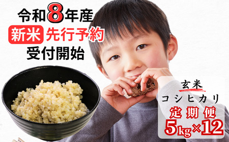 【令和8年産新米・先行予約】【12回定期便】あわくら源流米 コシヒカリ 玄米 5kg｜西粟倉村産・昼夜寒暖差が育む甘み｜ふるさと納税 K-ab-DFCA