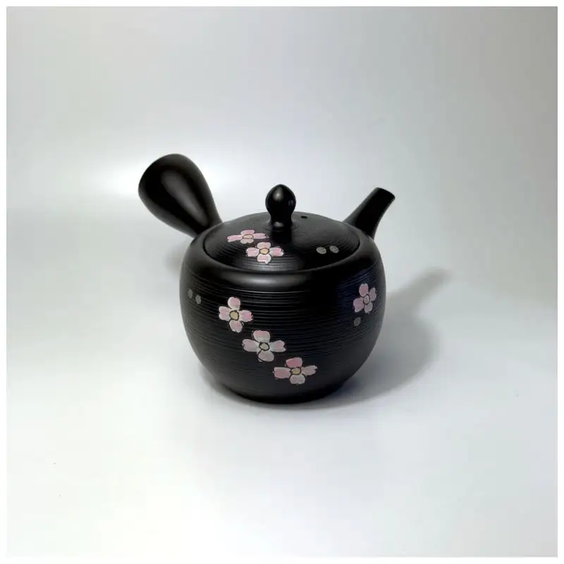 春秋　23号艶黒棗線帯花水木急須　4-596｜陶器 やきもの 焼き物 手作り 職人 春秋窯 鋳込み 丸よ小泉 愛知県 常滑市
