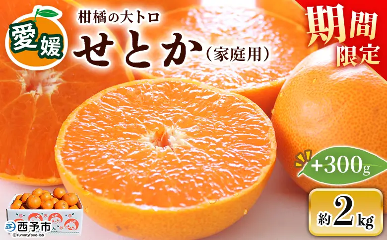 ＜せとか（家庭用）約2kg＋300g＞ 自宅用 訳あり ワケアリ 果物 くだもの フルーツ ミカン みかん セトカ 蜜柑 高級柑橘 柑橘の大トロ 柑橘 特産品 笑丸 愛媛県 西予市 常温『2027年3月上旬～4月上旬頃に順次出荷予定』AAN0080