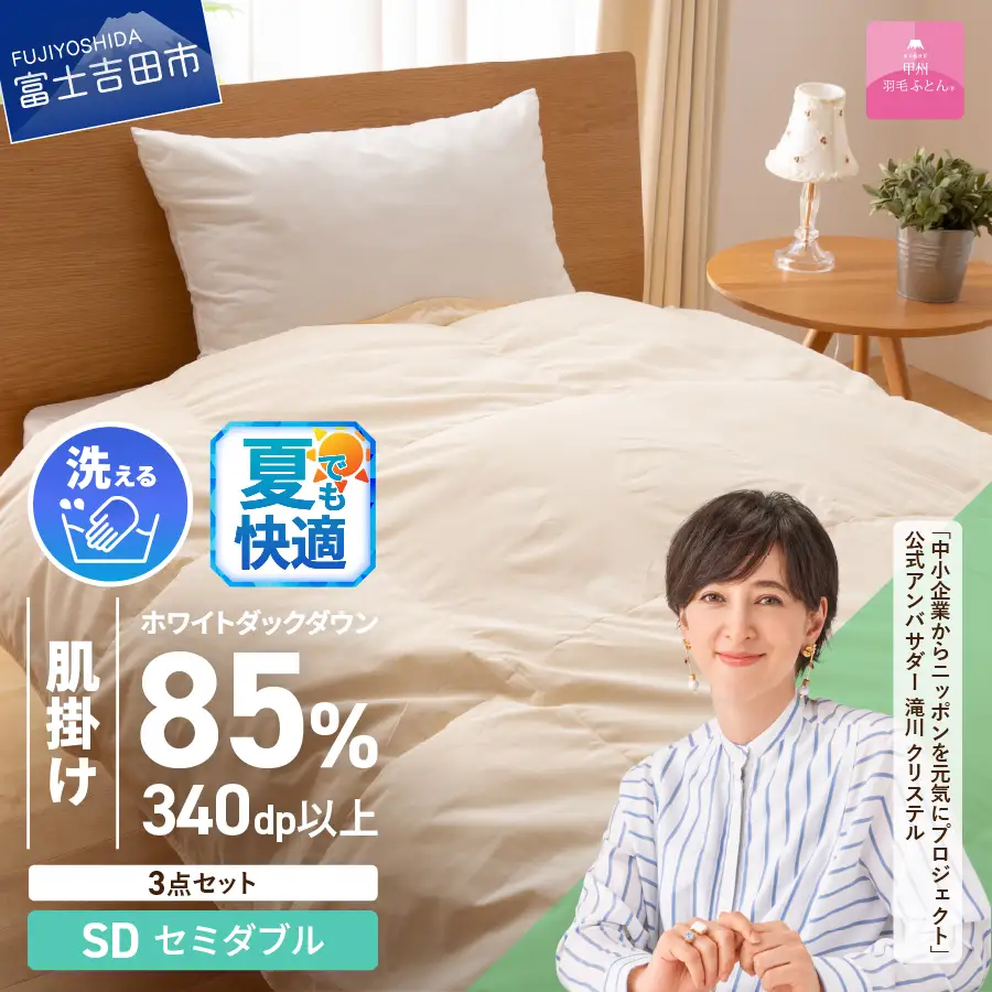  洗える 羽毛肌掛けふとん３点セット セミダブル 寝具  