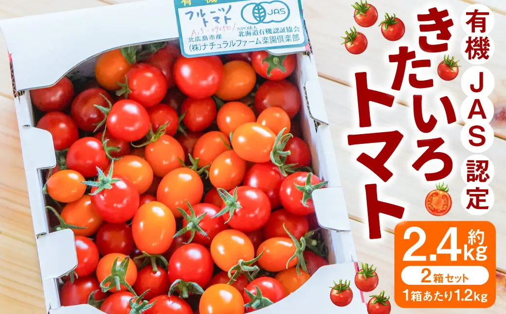 有機JAS認定 「きたいろトマト」 1.2kg×2箱 （2.4kg）【2026年7月下旬～9月下旬迄発送予定】 トマト とまと 食べ頃 野菜 やさい 有機 北海道