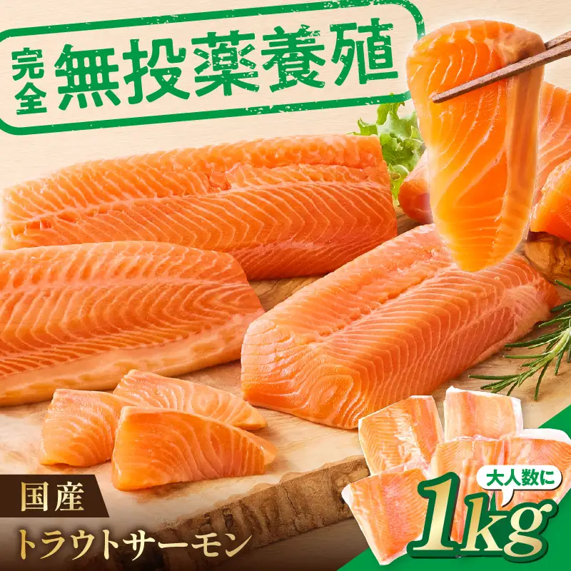 無投薬 国産 トラウトサーモン 小分け 1kg以上 刺身用【宗像陸上養殖】_AS1983-00 無投薬 国産 鮭 サーモン 200 1000 福岡県宗像市 宗像市 福岡 宗像
