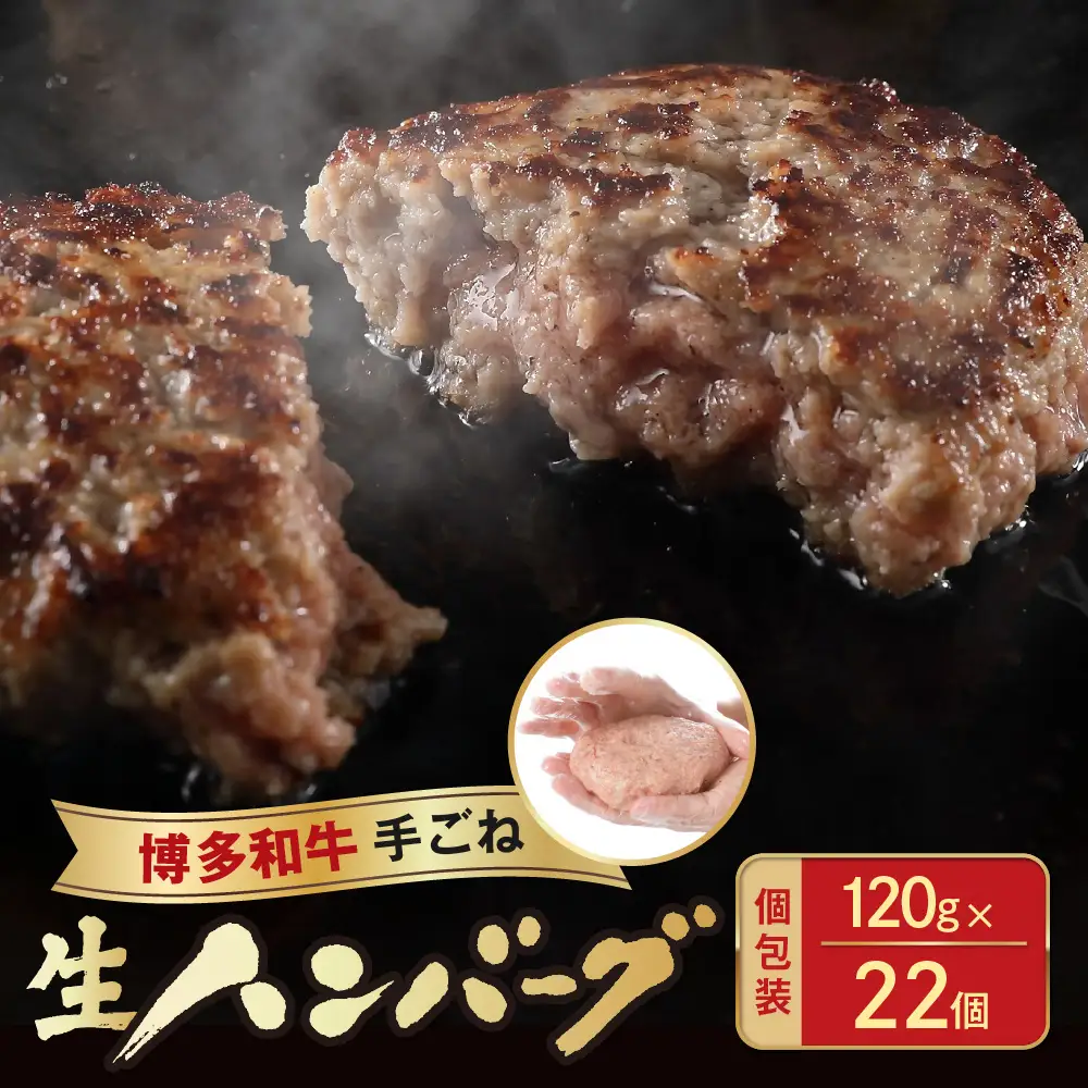 博多和牛手ごね生ハンバーグ(120g×22個)【宗像肉工房】_HA1977