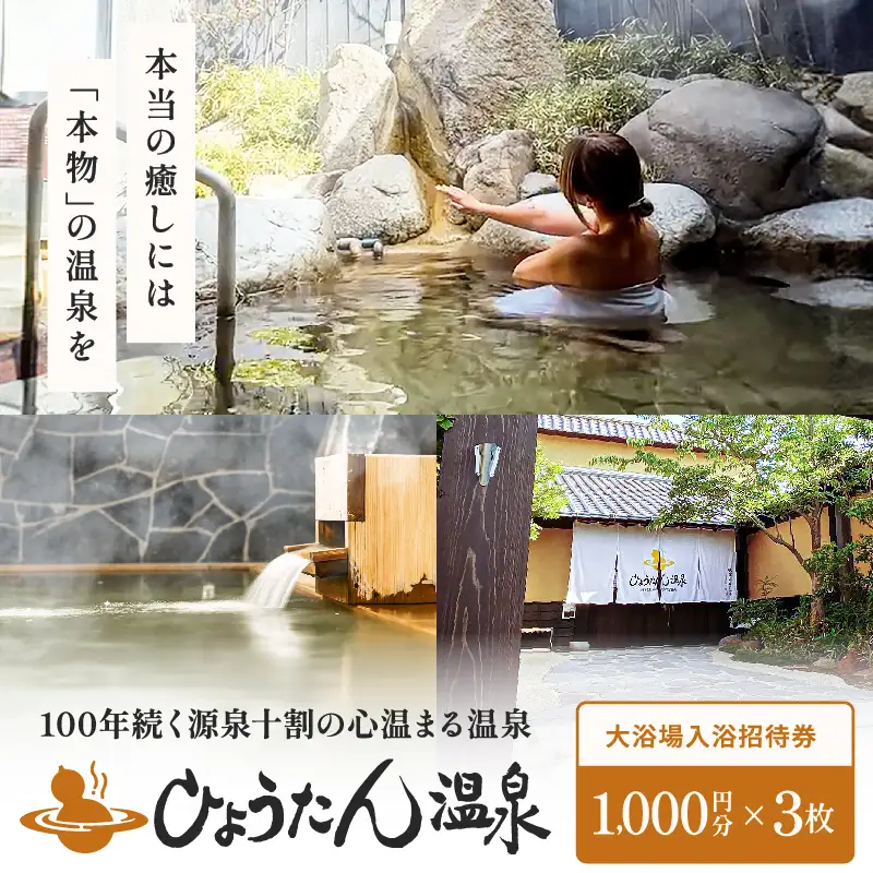 【ひょうたん温泉】大浴場入浴ご招待券(3,000円)_B193-001