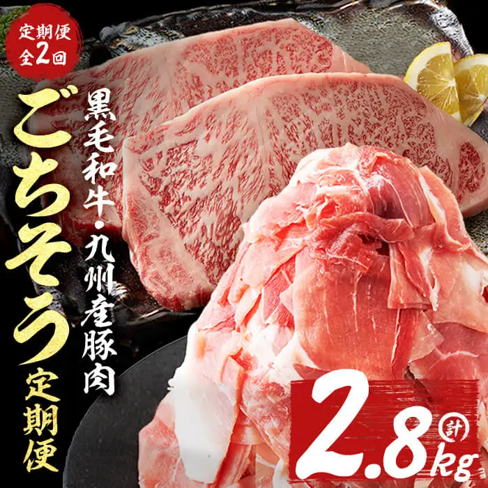 【ふるなび限定】 【定期便全2回】 黒毛和牛・九州産豚肉 ごちそう定期便 (2ヵ月連続・計2.8kg) FN-Limited-SP t0031-003
