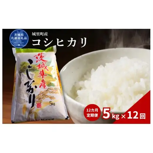 【12カ月定期便】コシヒカリ 5kg（茨城県共通返礼品・城里町産） / 米 こめ コメ お米 おこめ コシヒカリ こしひかり 白米 精米 ごはん ご飯 令和7年産 5kg 定期便 茨城県 城里町 利根町