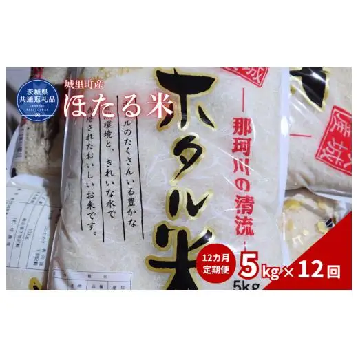 【12カ月定期便】ほたる米 5kg（茨城県共通返礼品・城里町産） / 米 こめ コメ お米 おこめ ほたる米 白米 精米 ごはん ご飯 令和7年産 5kg 定期便 茨城県 城里町 利根町