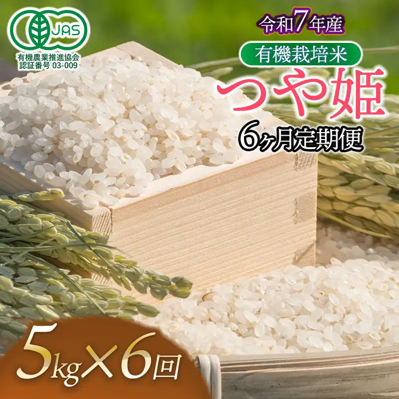 【令和7年産】【定期便6ヶ月】有機栽培米 つや姫 【白米】 5kg×6回　山形県鶴岡市産　出羽弥兵衛　| お米 米 コメ こめ ライス つやひめ 5キロ ご飯 ブランド米 国産 主食 お取り寄せ 返礼品
