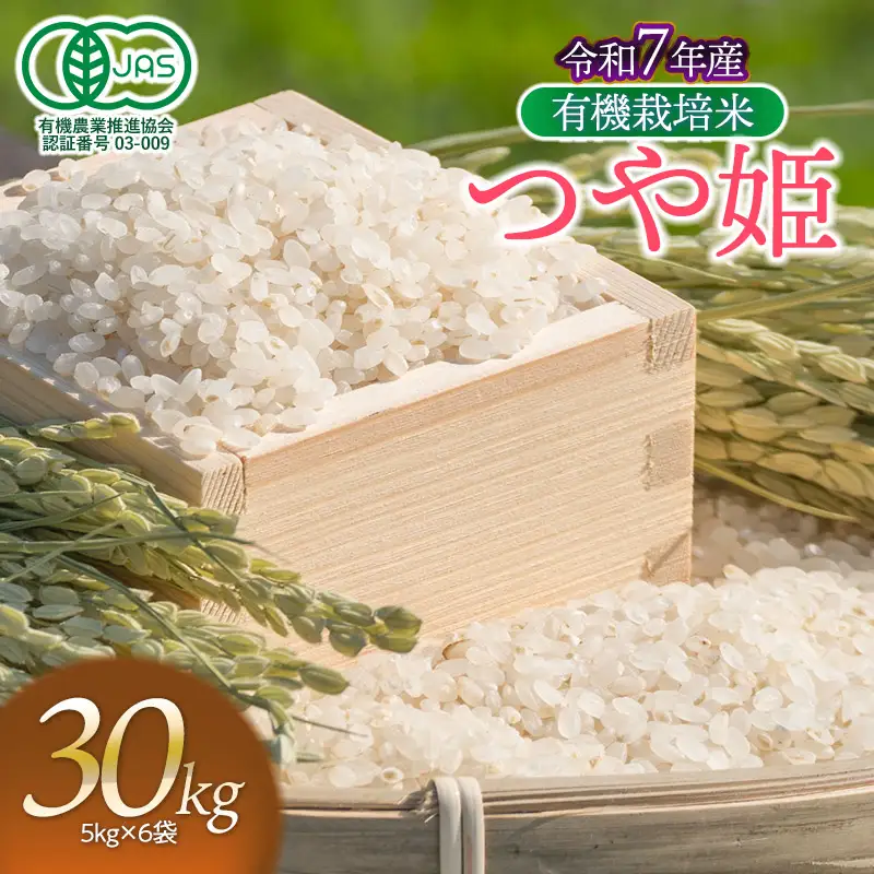 【令和7年産】有機栽培米 つや姫 【白米】 30kg（5kg×6袋）　山形県鶴岡市産　出羽弥兵衛　| お米 米 コメ こめ ライス つやひめ 30キロ ご飯 ブランド米 国産 主食 お取り寄せ 返礼品