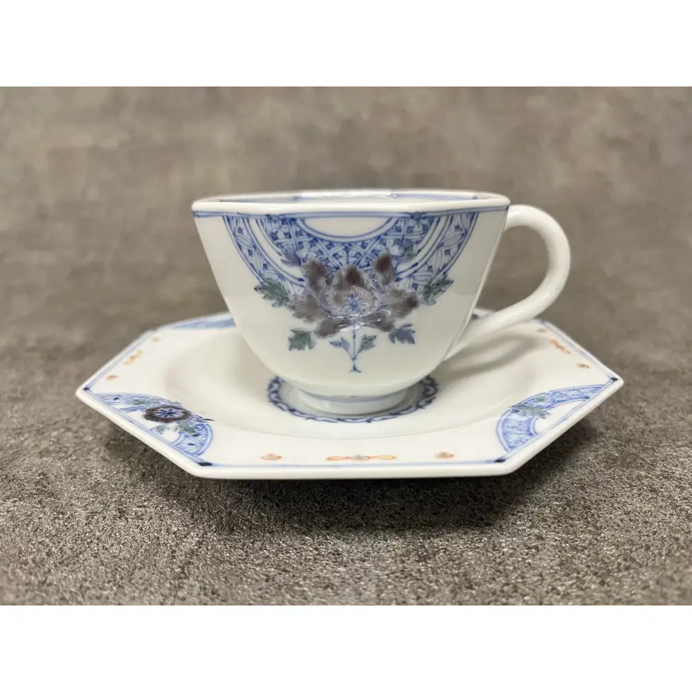 九谷焼 カップ＆ソーサー 染付花/三浦晃禎作 焼き物 民芸品 工芸品 食器