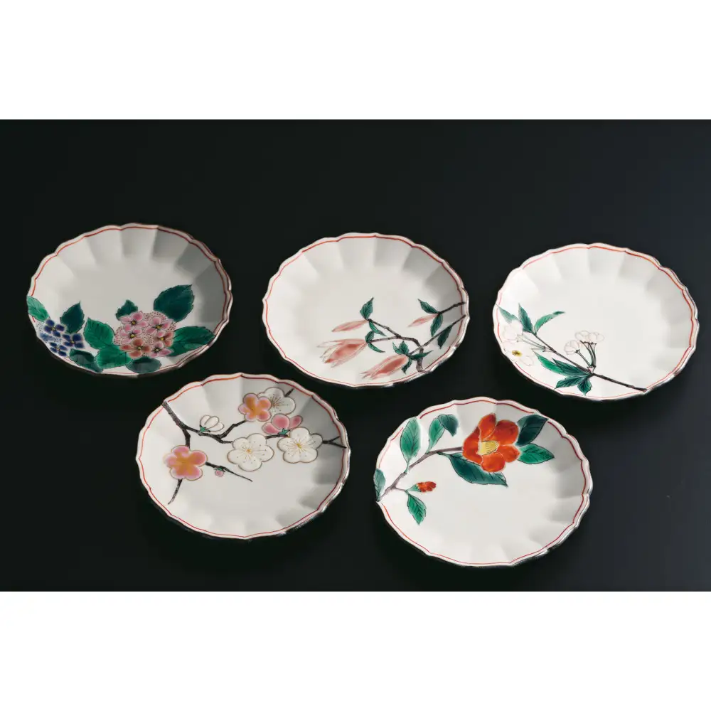 鉢揃　絵変わり四季の花　晄窯
