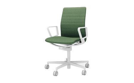 コクヨチェアー ファブレ (ディープグリーン)／ストライプタイプ／在宅ワーク・テレワークにお勧めの椅子【294-06】 C01-W152CU-WQ6Q64 ファブリックストライプタイプ・スタンダード・白樹脂脚・背座同色・サークル肘付・布(ディープグリーン) 