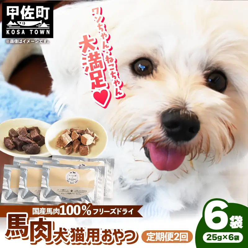 【定期便2回】 馬肉100％ 犬猫用おやつ 25g×6袋  - フリーズドライ ペット 健康 おやつ