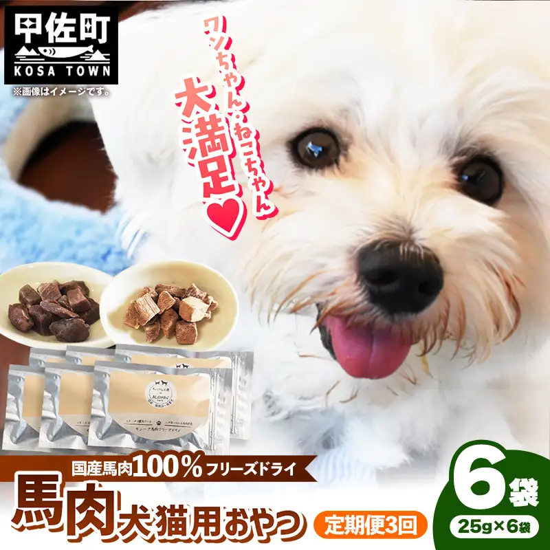 【定期便3回】 馬肉100％ 犬猫用おやつ 25g×6袋 - フリーズドライ ペット 健康 おやつ