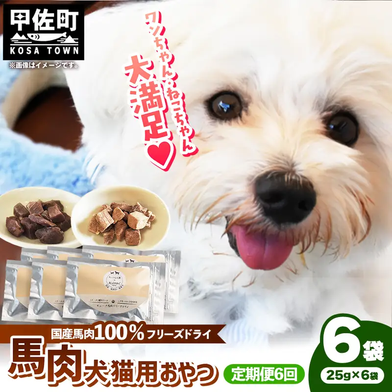【定期便6回】 馬肉100％ 犬猫用おやつ 25g×6袋 - フリーズドライ ペット 健康 おやつ