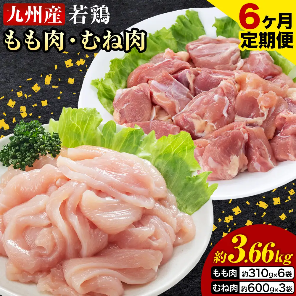【6ヶ月定期便】 九州産若鶏もも肉（310g×6袋）・むね肉（600g×3袋）セット  鶏肉 お肉 モモ肉 もも肉 ムネ肉 むね肉 2種類 小分け 冷凍 九州産 国産 熊本県 菊池市 送料無料《お申込み翌月から出荷》