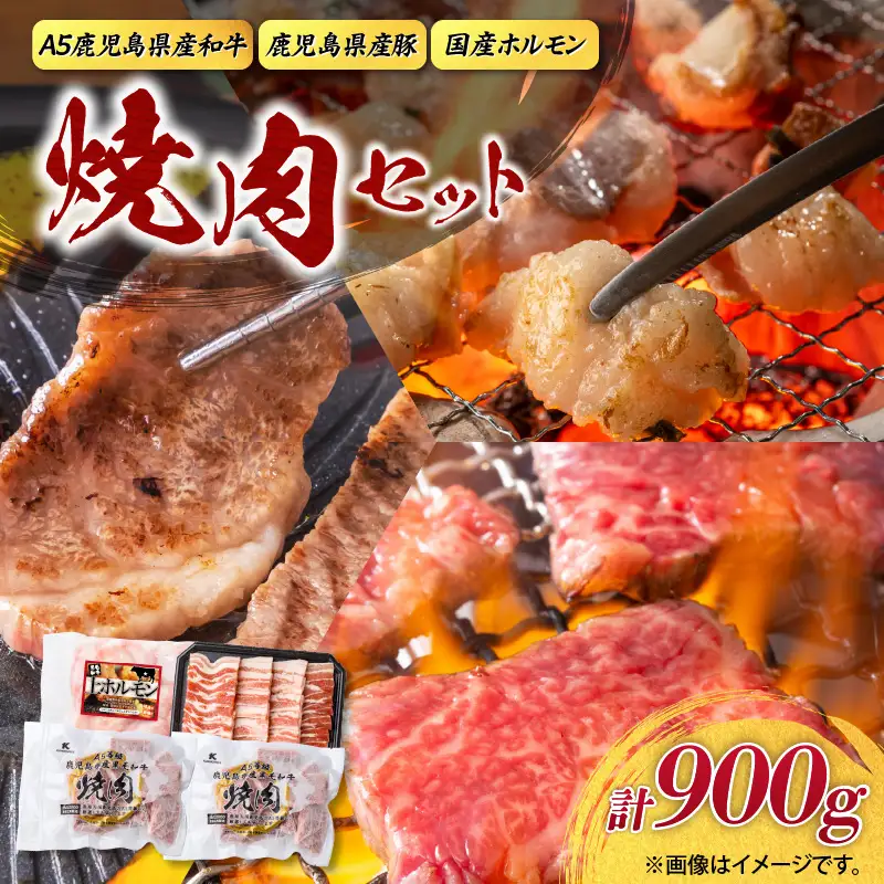 【 A5和牛 ・ 豚 ・ ホルモン 】焼肉セット900g K002-055 豚肉 豚バラ 牛肉 黒毛和牛