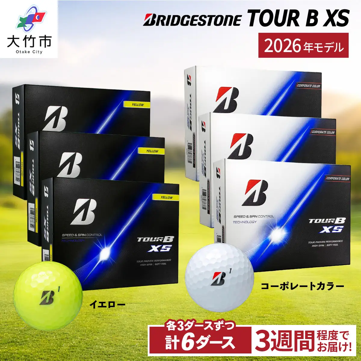 【ふるなび限定】2026年モデル TOUR B XS 計6ダース【イエロー、コーポレートカラー 各3ダースずつ】ブリヂストン ゴルフボール FN-Limited-SP [2555]