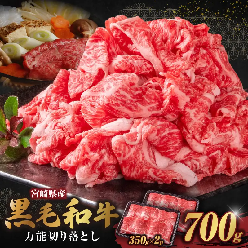 和牛おまかせ万能切落し700g|黒毛和牛 和牛 国産牛 牛肉 切り落とし 切落し 切り落し 霜降り 霜降り肉 赤身 混在 おまかせ肉 万能肉 家庭用 大容量 700g 小分け 350g 冷凍 有田牧場 エモ―牛 生産者直送 ブランド牛 受賞牛 品評会受賞 ワールドステーキチャレンジ 生産者部門 最優秀賞 宮崎県 高千穂町 ふるさと納税 返礼品|_Tk055-001