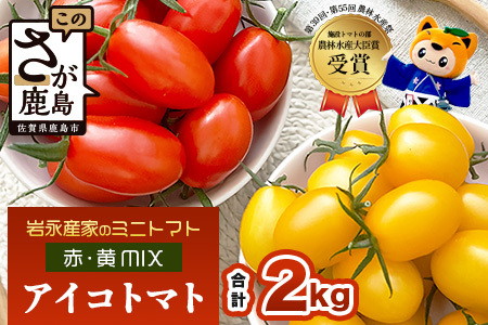 岩永さんちの カラフル ミニトマト | アイコ赤･黄MIX 2kg |【農林水産大臣賞受賞】有機肥料・化学肥料不使用 | 生産者直送 野菜 トマト 2kg とまと プチトマト サラダ やさい 旬 新鮮 おやつ お弁当 人気 送料無料 佐賀県 鹿島市 C-186
