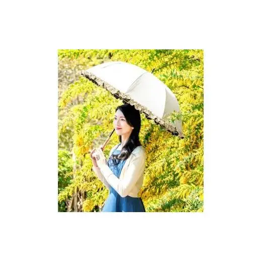 ロサブラン 【日傘】ミドル フリル【55cm】【アイボリー×ベージュ】[1f1-014] 