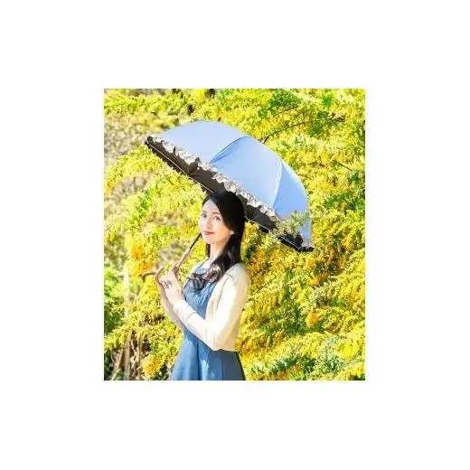 ロサブラン 【日傘】ミドル フリル【55cm】【シエルブルー×アイボリー】[1f1-022] 