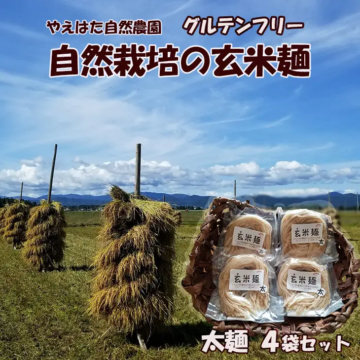 自然栽培の玄米麺　太麺4袋セット　【2422】
