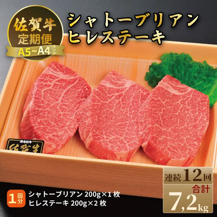 【定期便】佐賀牛 シャトーブリアン 200ｇ・ ヒレステーキ 400ｇ（全12回／連続お届け） 冷凍 赤身 国産 お肉 ブランド牛 牛肉 ステーキ フィレ 希少部位 贅沢 川べぇ  Q888-001