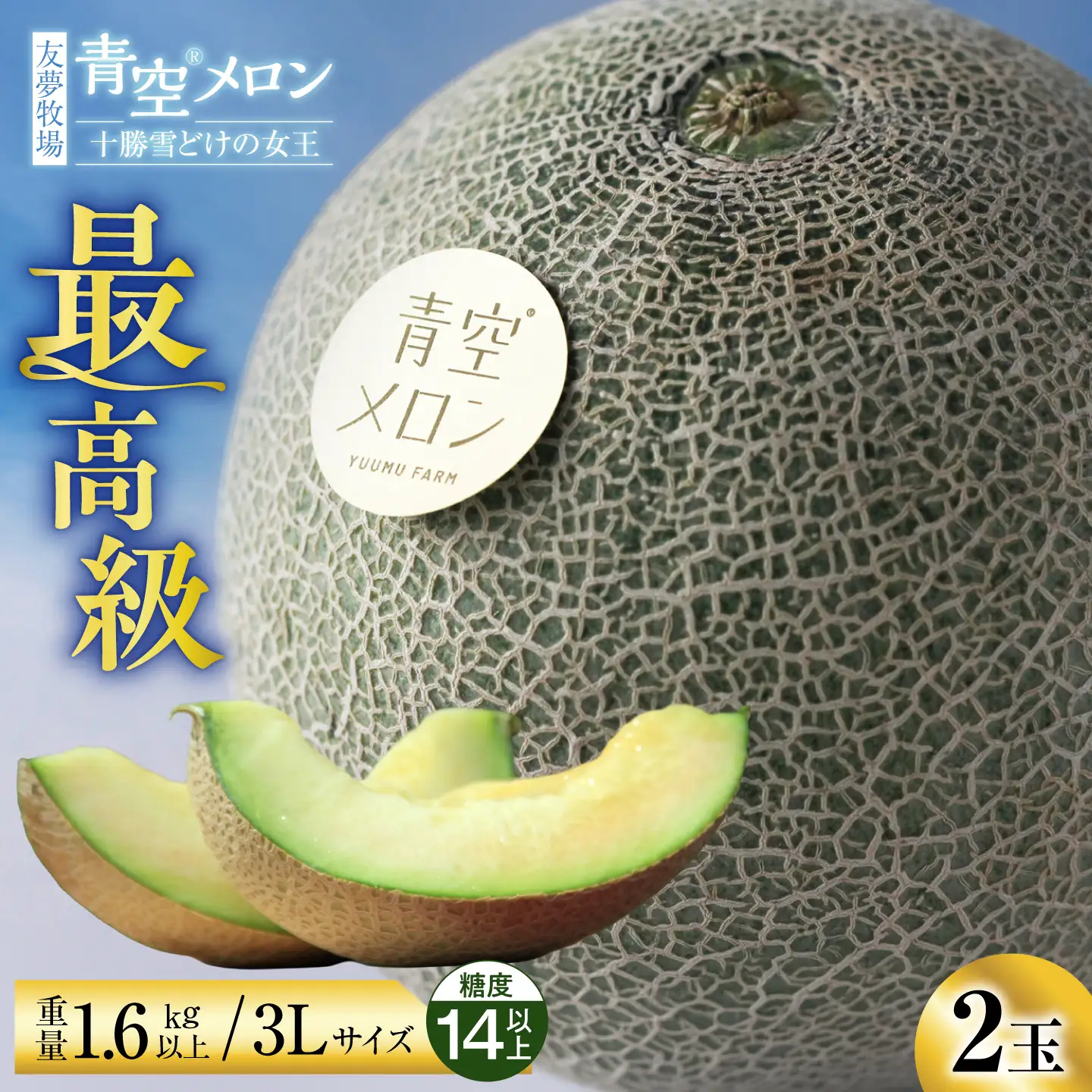 【先行予約】＼最高級／青空メロン 2玉 糖度14以上 メロン[BNBM002]