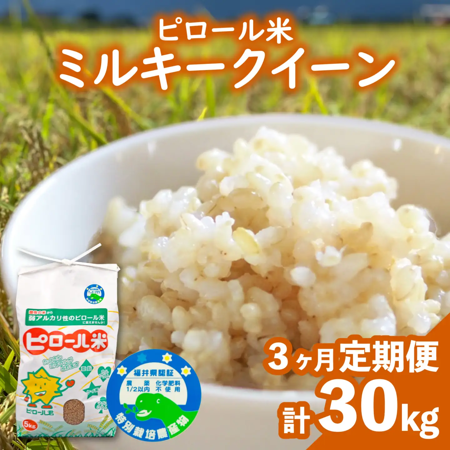 【先行予約】【令和8年産 新米】【3ヶ月定期便】ミネラル豊富！弱アルカリ性のピロール米 ミルキークイーン 玄米 10kg（5kg×2袋）×3回 計30kg　化学肥料5割以下・減農薬[G-008002]