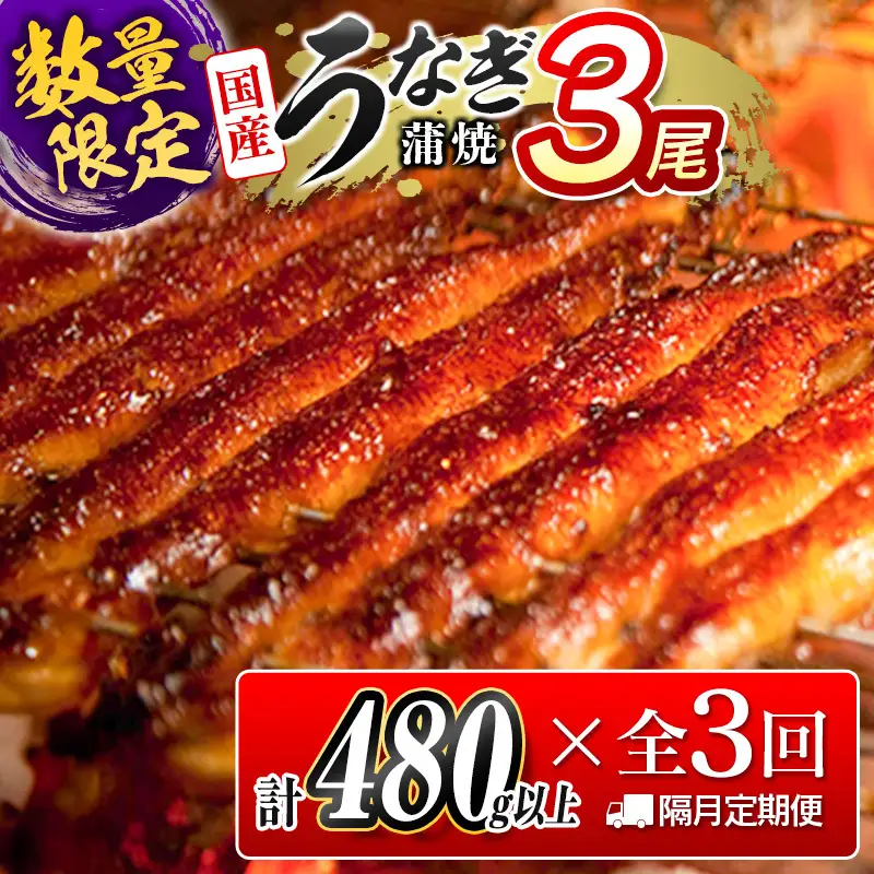 数量限定 うなぎ 定期便 鰻 3尾 隔月 10月12月2月お届け 全3回 計1.4kg以上 E267-101202