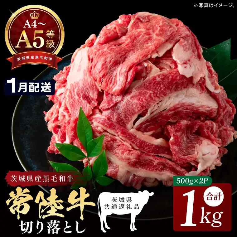 【茨城県共通返礼品】【2027年1月発送予定】最高級A4.A5ランク 常陸牛 切り落し 1kg（約500ｇ×2）【人気肉 お肉 牛肉 和牛 黒毛和牛 国産黒毛和牛 モモ 肩 切り落とし 国産牛 A5 A4 すき焼き 牛丼 ブランド牛】(CR106-1)