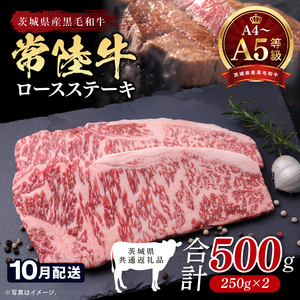 【茨城県共通返礼品】【2026年10月発送予定】最高級A4.A5ランク 常陸牛ロースステーキ500ｇ（250ｇ×2）【人気肉 お肉 牛肉 和牛 黒毛和牛 国産黒毛和牛 ロース肉 ステーキ 国産牛 焼肉 焼き肉 バーベキュー BBQ A5 ブランド牛】(CR101-10)