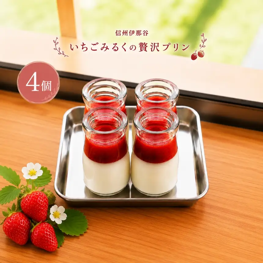 信州伊那谷いちごみるくの贅沢プリン4個入 いちごみるくプリン【010-c2】