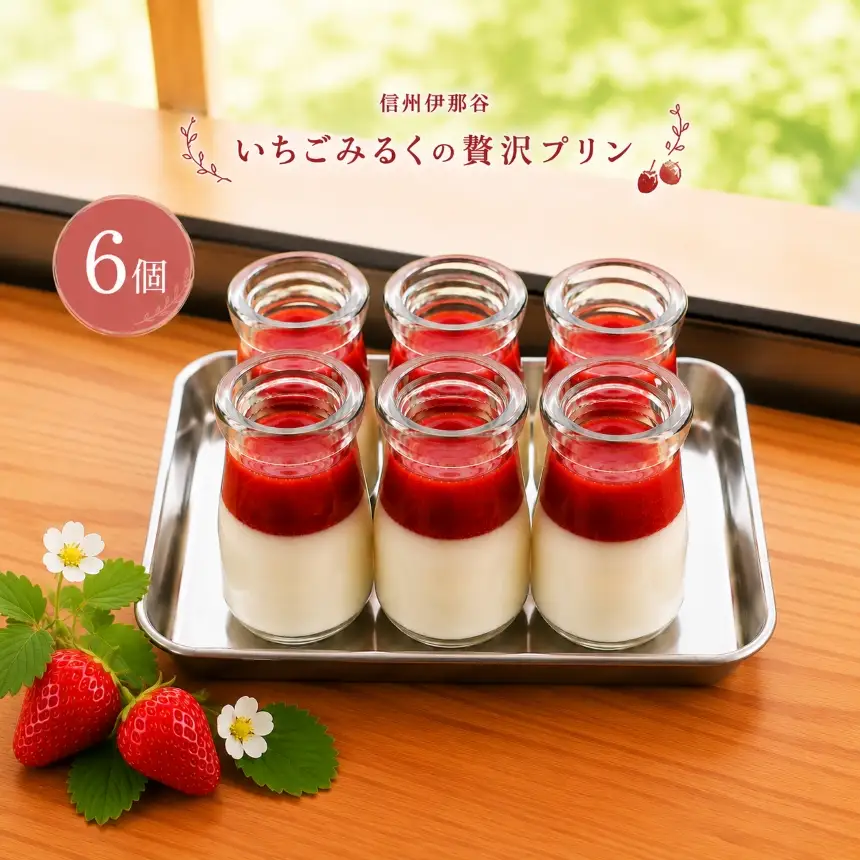 信州伊那谷いちごみるくの贅沢プリン6個入 いちごみるくプリン【012-78】