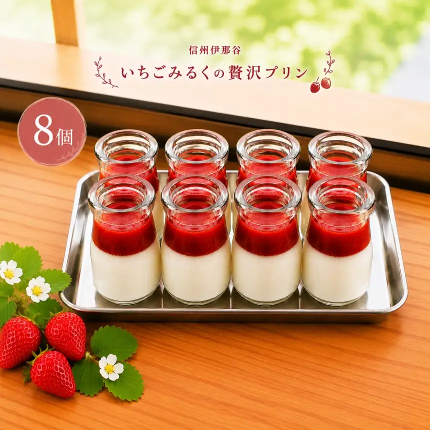 信州伊那谷いちごみるくの贅沢プリン8個入 いちごみるくプリン【015-45】