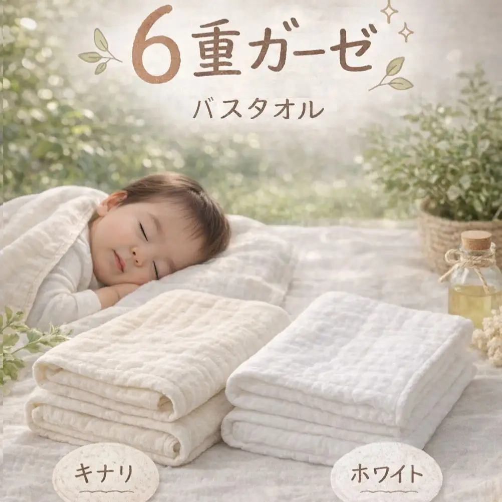 「和」綿100％ 6重ガーゼ バスタオル ホワイト オーガニックコットン